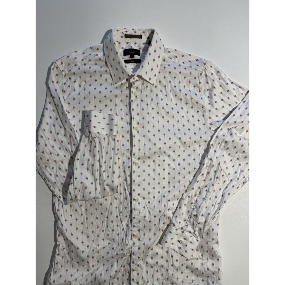 Ted Baker Mens Large Size (4) White Graphic Pattern Shirt with Long Sleeve